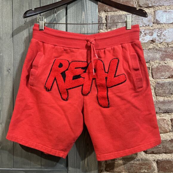 Raw Own The Now Men’s “REAL” Red Knit Sweat Shorts Size Small Drawstring - Picture 1 of 4